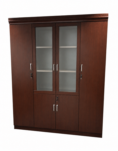 Walnut Real Wood Veener Executive Four Door Office Storage Bookcase - 1800mm - KM182-4DR