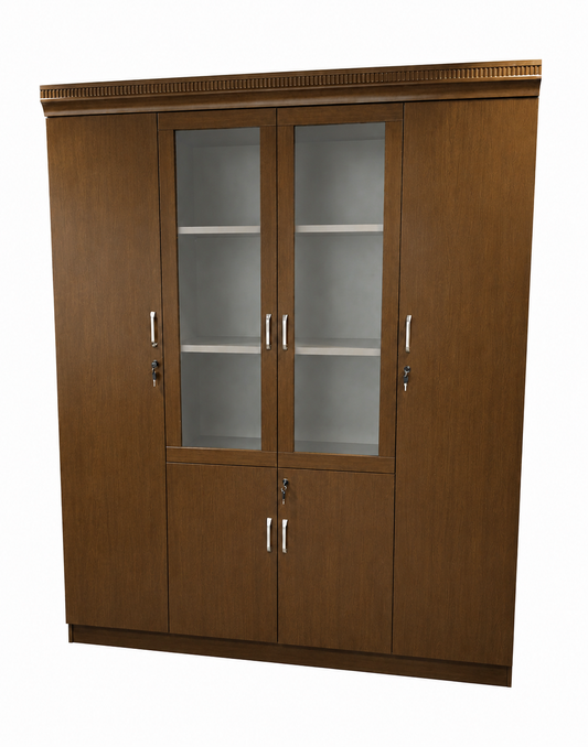 Light Walnut Real Wood Veener Executive Four Door Office Storage Bookcase - 1800mm - KM182-4DR