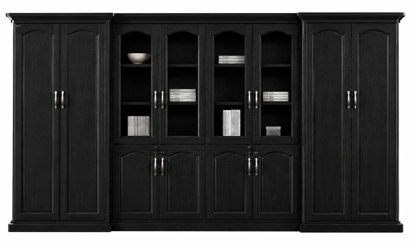 Large Executive Black Ash Real Wood Veneer Office Storage Bookcase with Glass - 3800mm - KM1L08