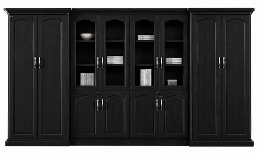 Large Executive Black Ash Real Wood Veneer Office Storage Bookcase with Glass - 3800mm - KM1L08