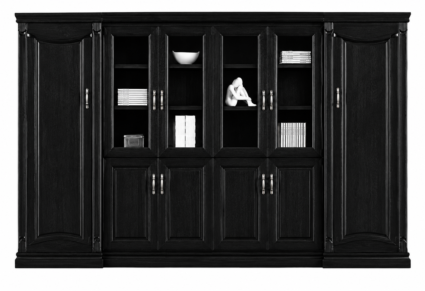 High Quality Black Ash Real Wood Veneer Executive Bookcase with Glass Doors - 3400mm - KM2K06