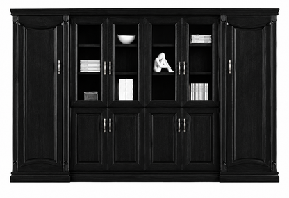 High Quality Black Ash Real Wood Veneer Executive Bookcase with Glass Doors - 3400mm - KM2K06