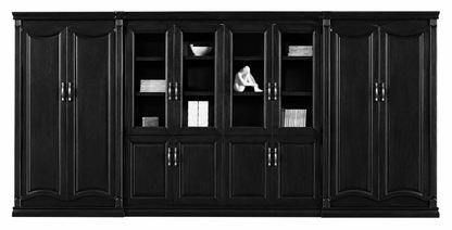 High Quality Wide Black Ash Real Wood Veneer Executive Bookcase with Glass Doors - 4400mm - KM2K08
