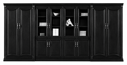 High Quality Wide Black Ash Real Wood Veneer Executive Bookcase with Glass Doors - 4400mm - KM2K08
