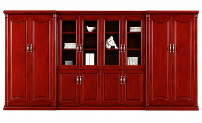 High Quality Wide Cherry Rosewood Real Wood Veneer Executive Bookcase with Glass Doors - 4400mm - KM2K08