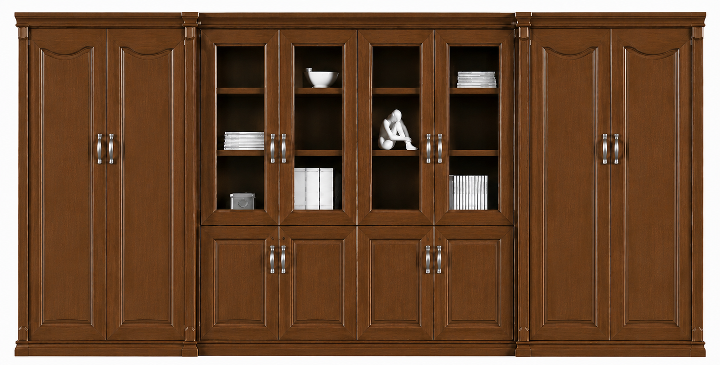 High Quality Wide Light Walnut Real Wood Veneer Executive Bookcase with Glass Doors - 4400mm - KM2K08