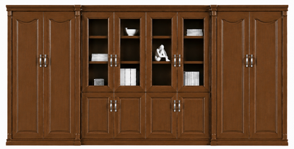 High Quality Wide Light Walnut Real Wood Veneer Executive Bookcase with Glass Doors - 4400mm - KM2K08