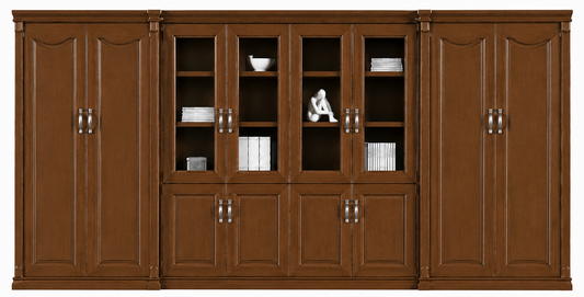 High Quality Wide Light Walnut Real Wood Veneer Executive Bookcase with Glass Doors - 4400mm - KM2K08