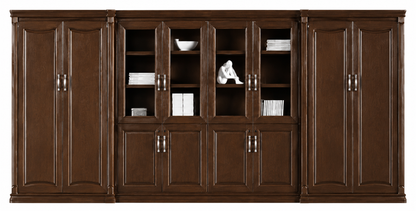 High Quality Wide Walnut Real Wood Veneer Executive Bookcase with Glass Doors - 4400mm - KM2K08