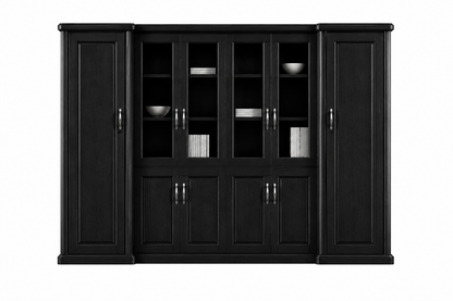 Real Black Ash Wood Veneer Executive Bookcase Wood & Glass Doors - 3000mm - KM3Y06