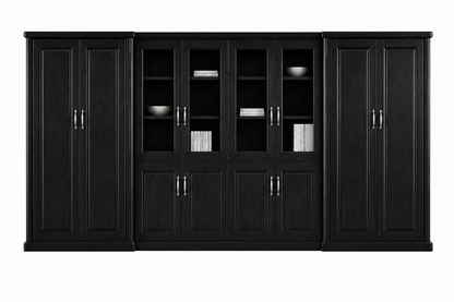 Tall and Wide Black Ash Real Wood Veneer Executive Bookcase Wood & Glass Doors - 4000mm - KM3Y08