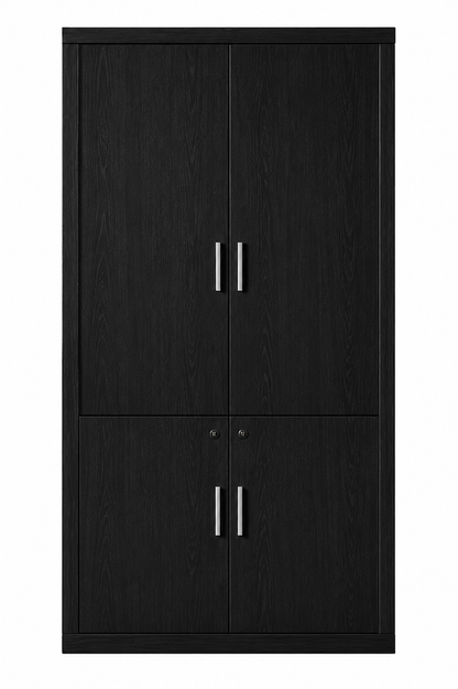 Black Ash Real Wood Veneer Executive Two Door Bookcase Cupboard - 1200mm - KM5B02