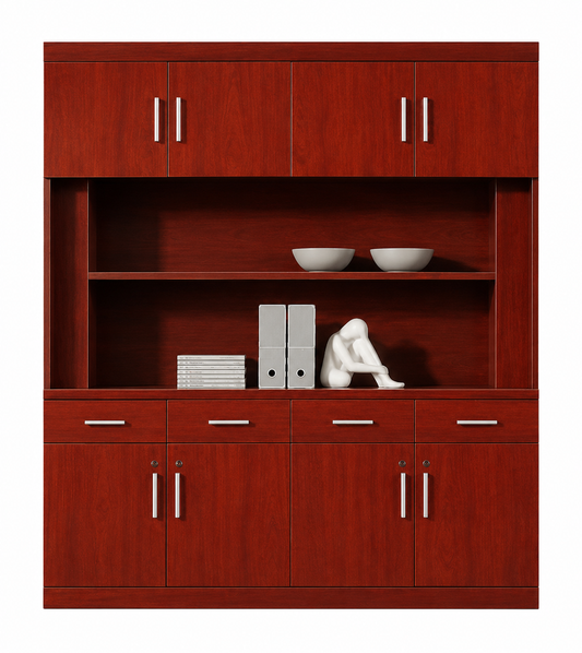 Large Luxury Real Cherry Rosewood Wood Veneer Executive Bookcase with Open Shelving - 2000mm - KM5B44