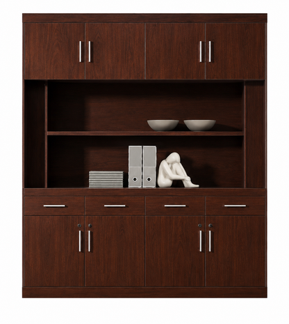 Large Luxury Real Walnut Wood Veneer Executive Bookcase with Open Shelving - 2000mm - KM5B44