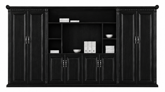 High Quality Large Black Ash Real Wood Veneer Executive Bookcase & Open Display Unit - 4000mm - KM5J08