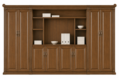 High Quality Large Light Walnut Real Wood Veneer Executive Bookcase & Open Display Unit - 4000mm - KM5J08