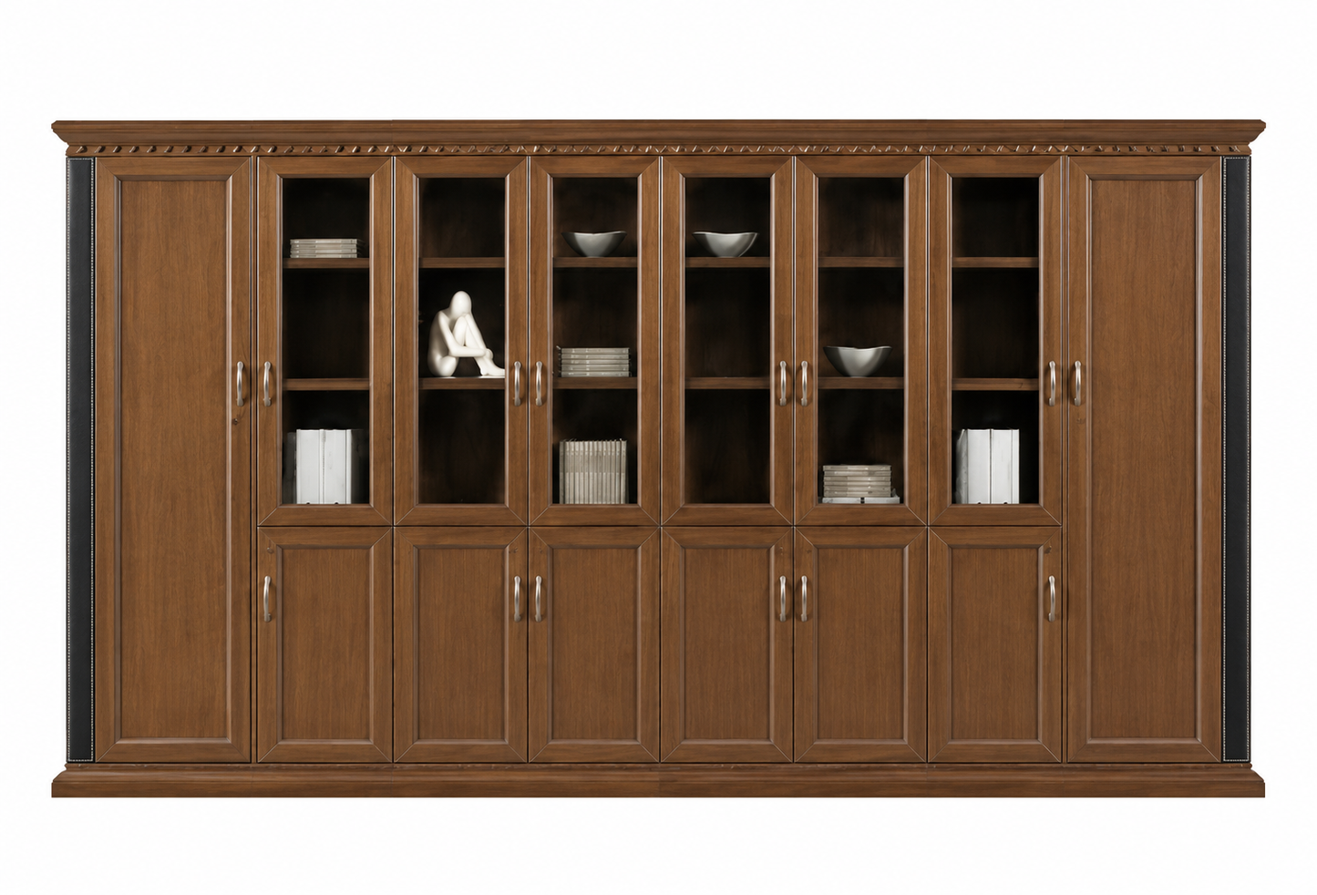 Extra Wide Light Walnut Real Wood Veneer High Quality Executive Bookcase with Glass - 4200mm - KM8B8