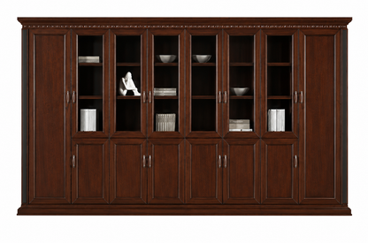Extra Wide Walnut Real Wood Veneer High Quality Executive Bookcase with Glass - 4200mm - KM8B8
