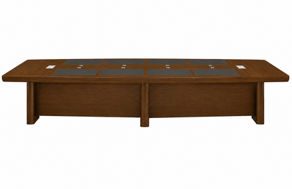 Large Light Walnut Real Wood Veneer Executive Boardroom Table with Integrated Writing Pads - 4600mm to 6000mm - KT2D48