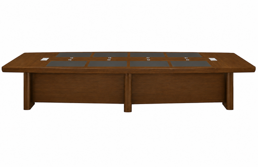 Large Light Walnut Real Wood Veneer Executive Boardroom Table with Integrated Writing Pads - 4600mm to 6000mm - KT2D48