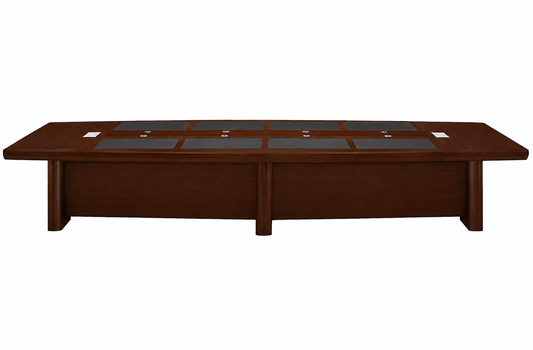 Large Walnut Real Wood Veneer Executive Boardroom Table with Integrated Writing Pads - 4600mm to 6000mm - KT2D48