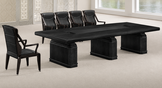Traditional Boardroom Meeting Table in Black Ash Real Wood Veneer Finish - 3000mm to 4000mm - KT4J38