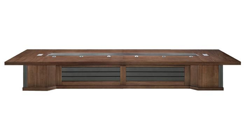 Real Wood Veneer Luxury Boardroom Table with Black Leather Detailing - 5000mm to 6000mm - KT5B60 UK