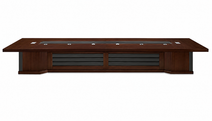 Walnut Real Wood Veneer Luxury Boardroom Table with Black Leather Detailing - 5000mm to 6000mm - KT5B60