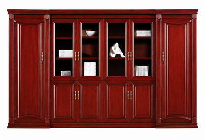High Quality Cherry Rosewood Real Wood Veneer Executive Bookcase with Glass Doors - 3400mm - KM2K06