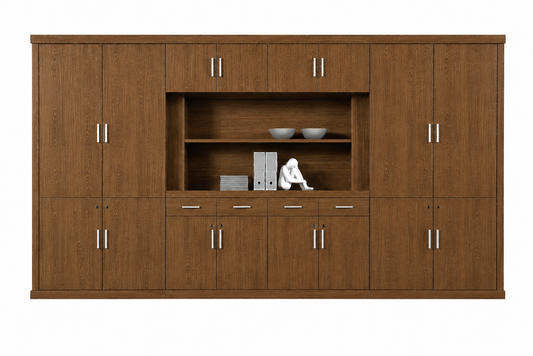 Extra Large Luxury Light Walnut Real Wood Veneer Executive Bookcase with Open Shelving - 4000mm - KM5B55