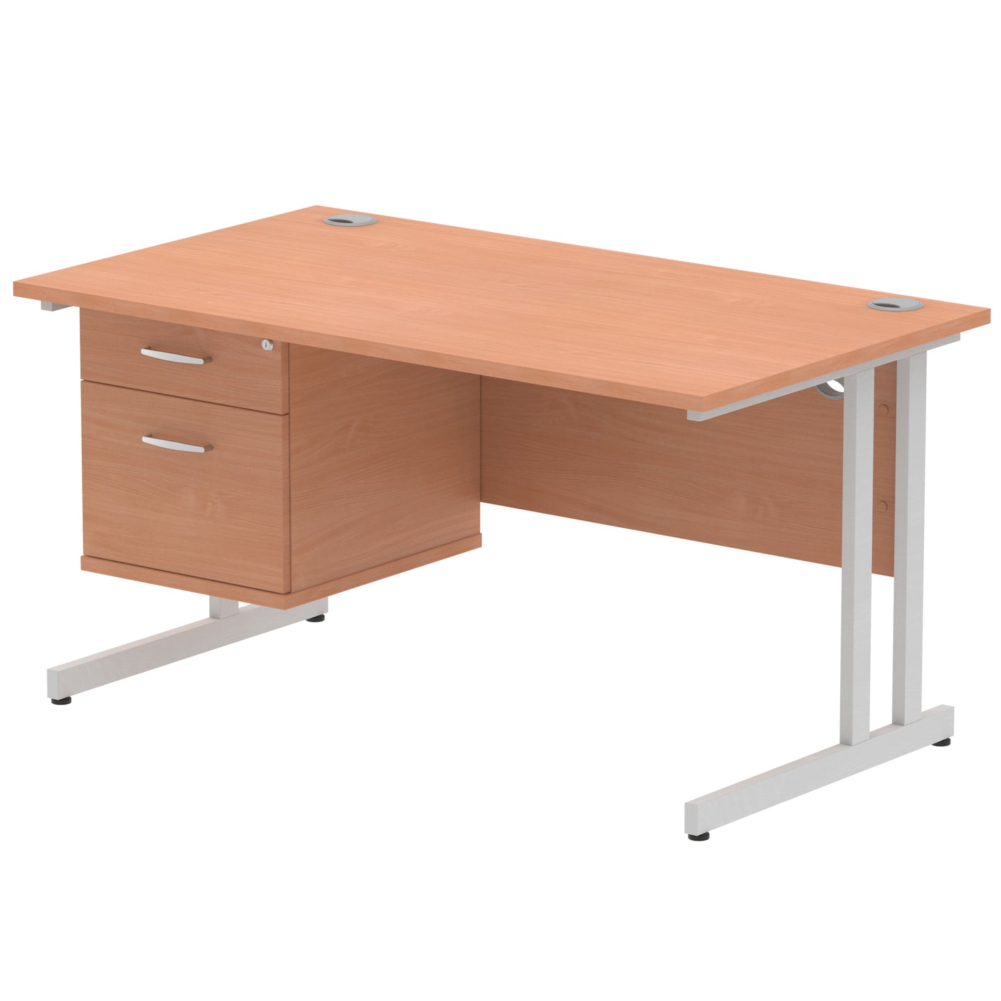 Impulse Cantilever Straight Desk With Single Fixed Pedestal - 1400mm - Multiple Colour Options