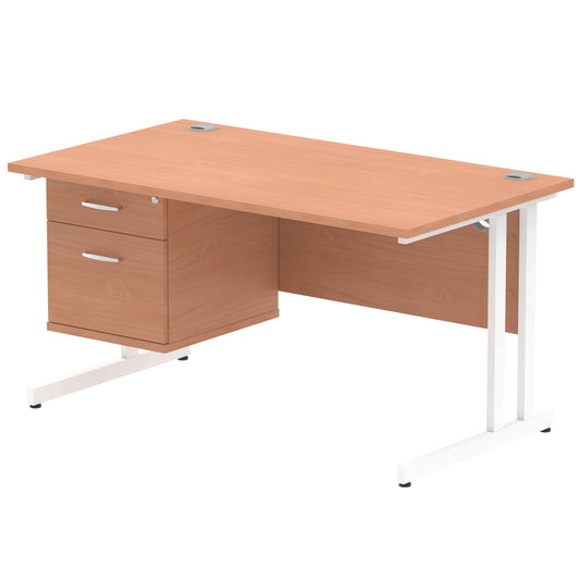 Impulse Cantilever Straight Desk With Single Fixed Pedestal - 1400mm - Multiple Colour Options