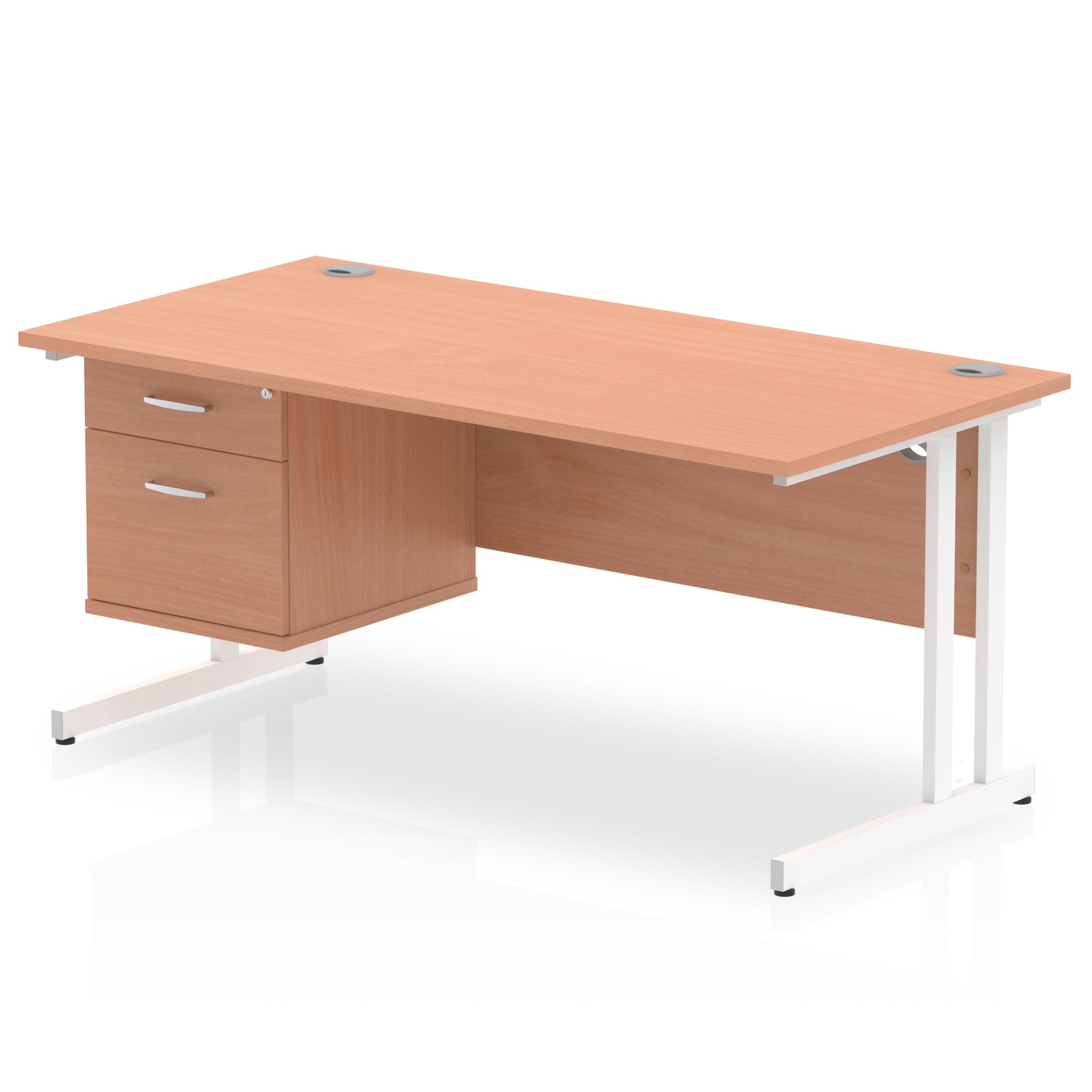 Impulse Cantilever Straight Desk With Single Fixed Pedestal - 1600mm - Multiple Colour Options