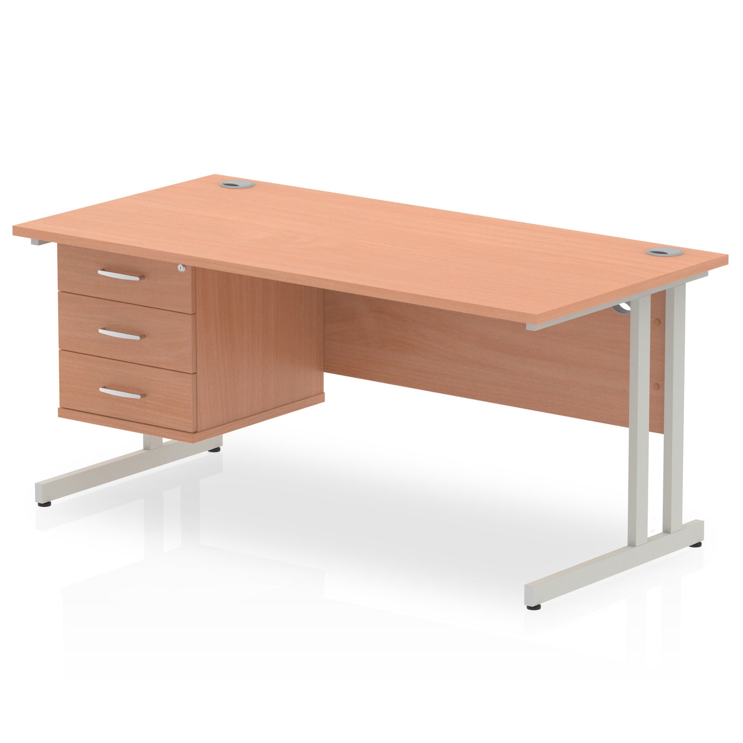 Impulse Cantilever Straight Desk With Single Fixed Pedestal - 1600mm - Multiple Colour Options