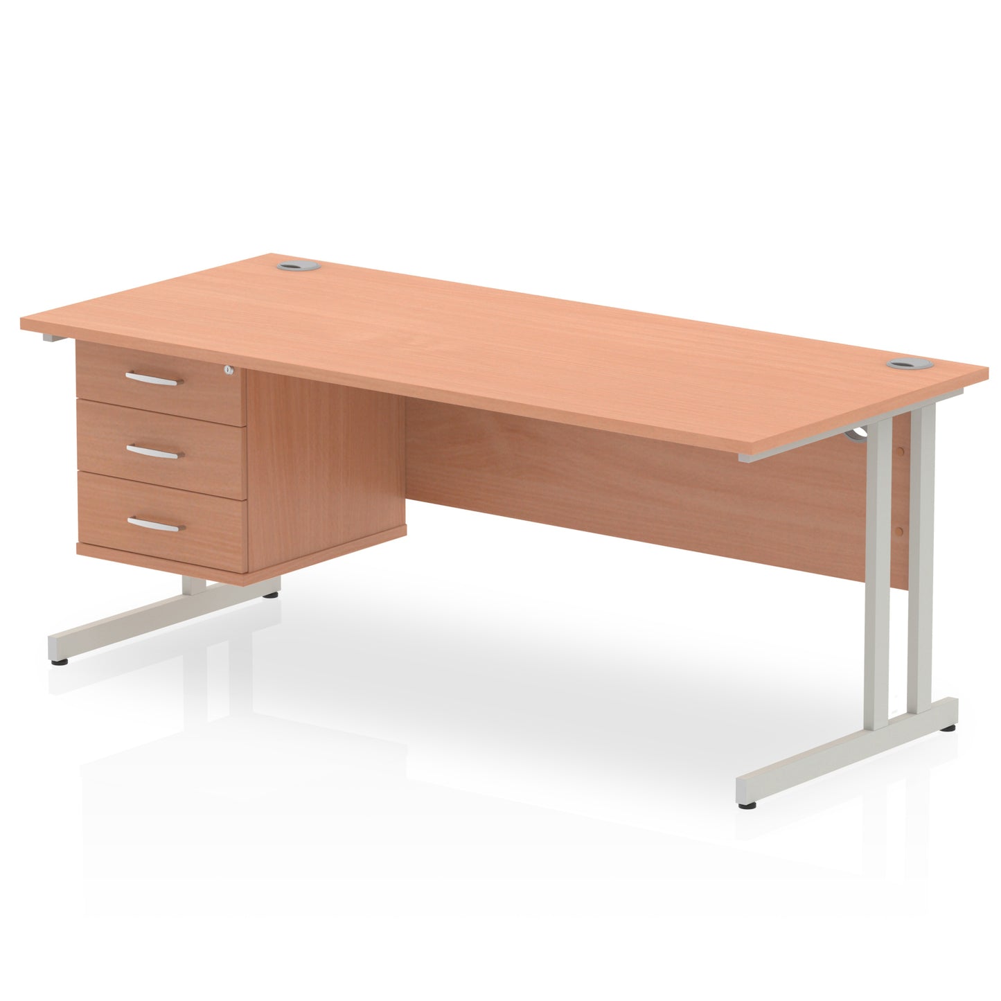 Impulse Cantilever Straight Desk With Single Fixed Pedestal - 1800mm - Multiple Colour Options