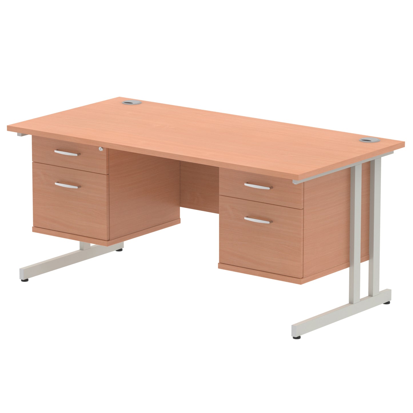 Impulse Cantilever Straight Desk With Two Fixed Pedestal - 1600mm - Multiple Colour Options