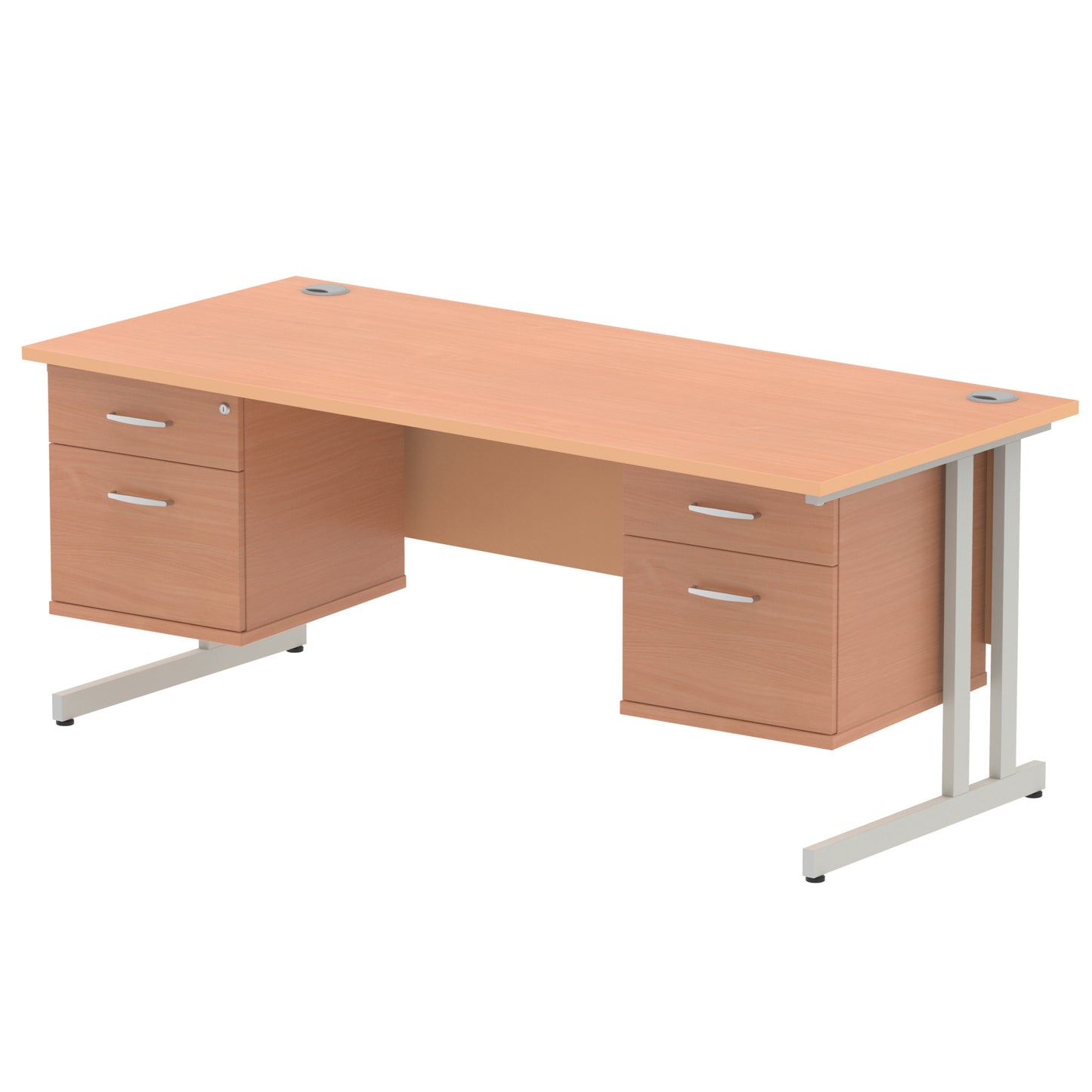 Impulse Cantilever Straight Desk With Two Fixed Pedestal - 1800mm - Multiple Colour Options