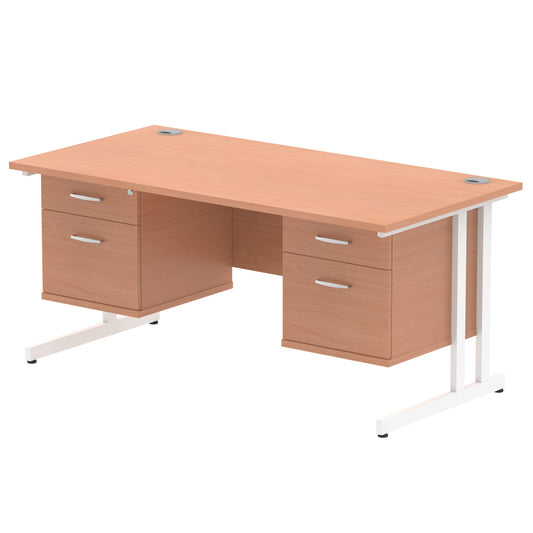 Impulse Cantilever Straight Desk With Two Fixed Pedestal - 1600mm - Multiple Colour Options
