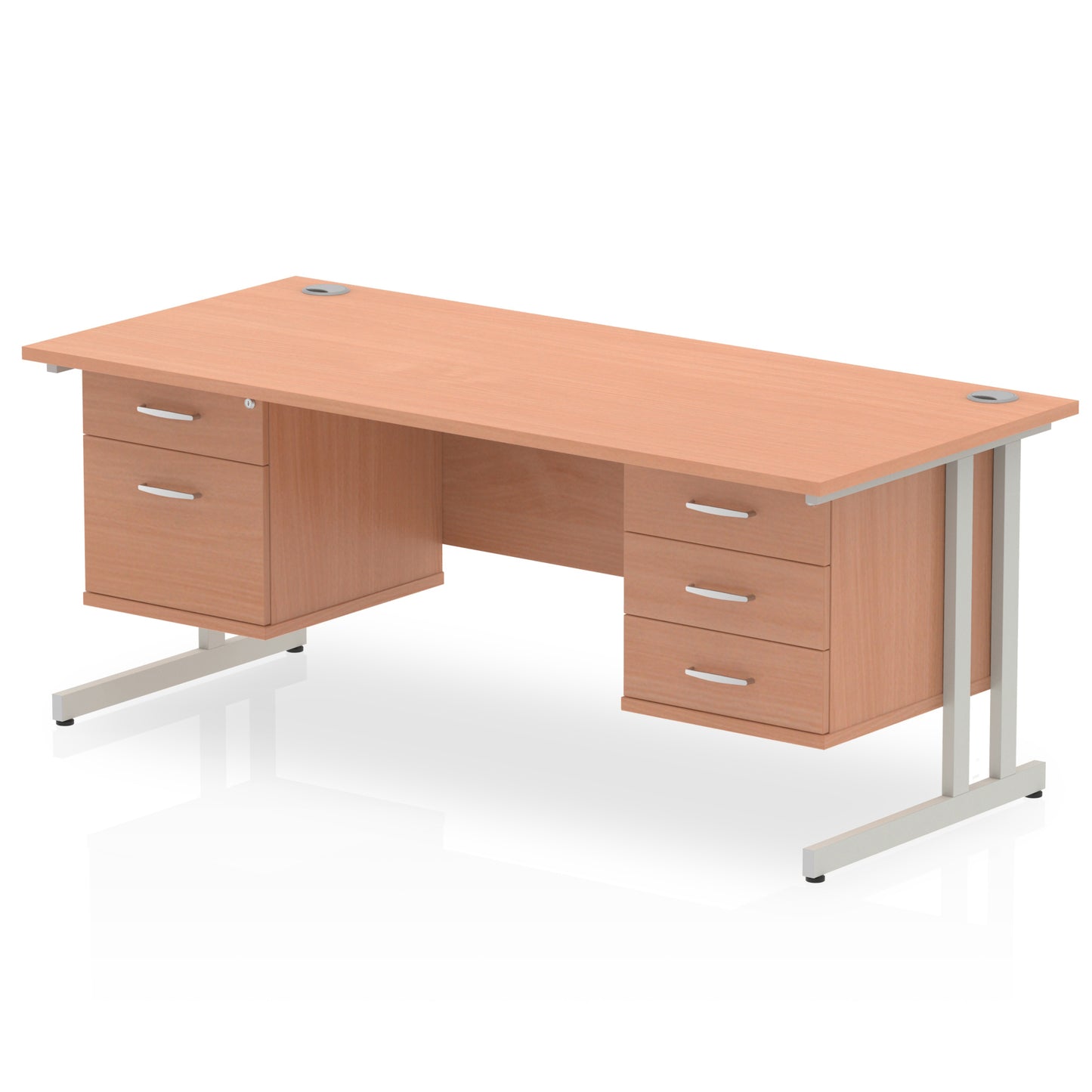 Impulse Cantilever Straight Desk With Two Fixed Pedestal - 1600mm - Multiple Colour Options