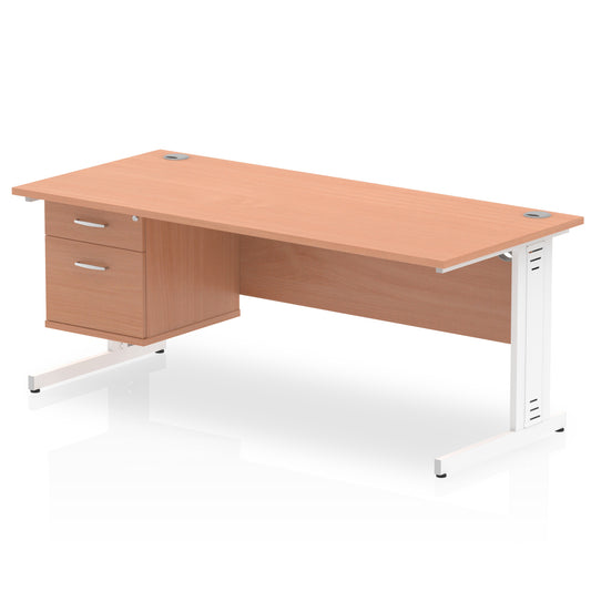 Impulse Cable Managed Straight Desk With Single Fixed Pedestal - 1800mm - Multiple Colour Options