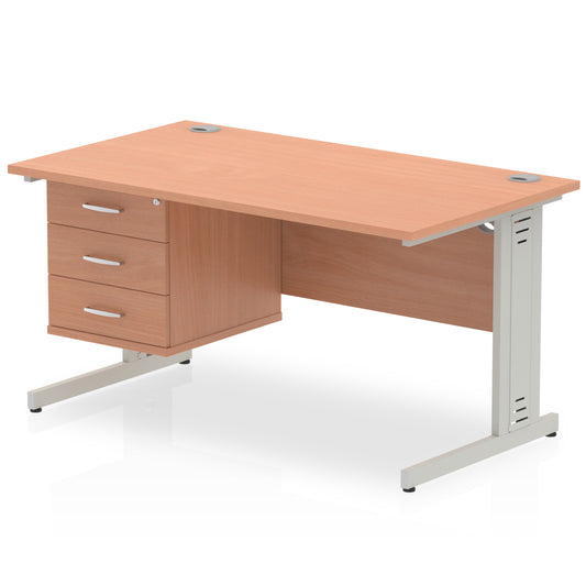 Impulse Cable Managed Straight Desk With Single Fixed Pedestal - 1400mm - Multiple Colour Options