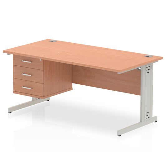 Impulse Cable Managed Straight Desk With Single Fixed Pedestal - 1600mm - Multiple Colour Options