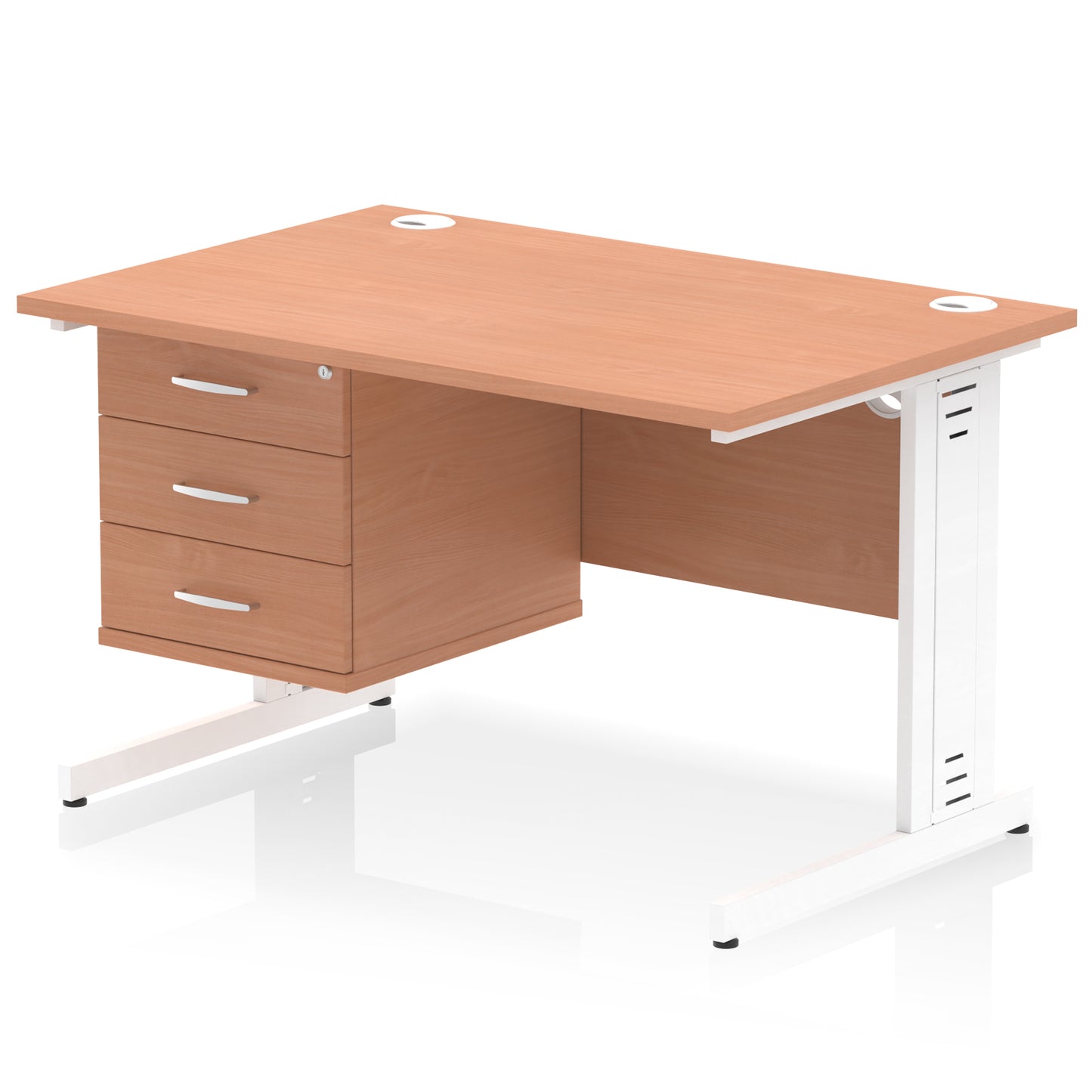 Impulse Cable Managed Straight Desk With Single Fixed Pedestal - 1200mm - Multiple Colour Options
