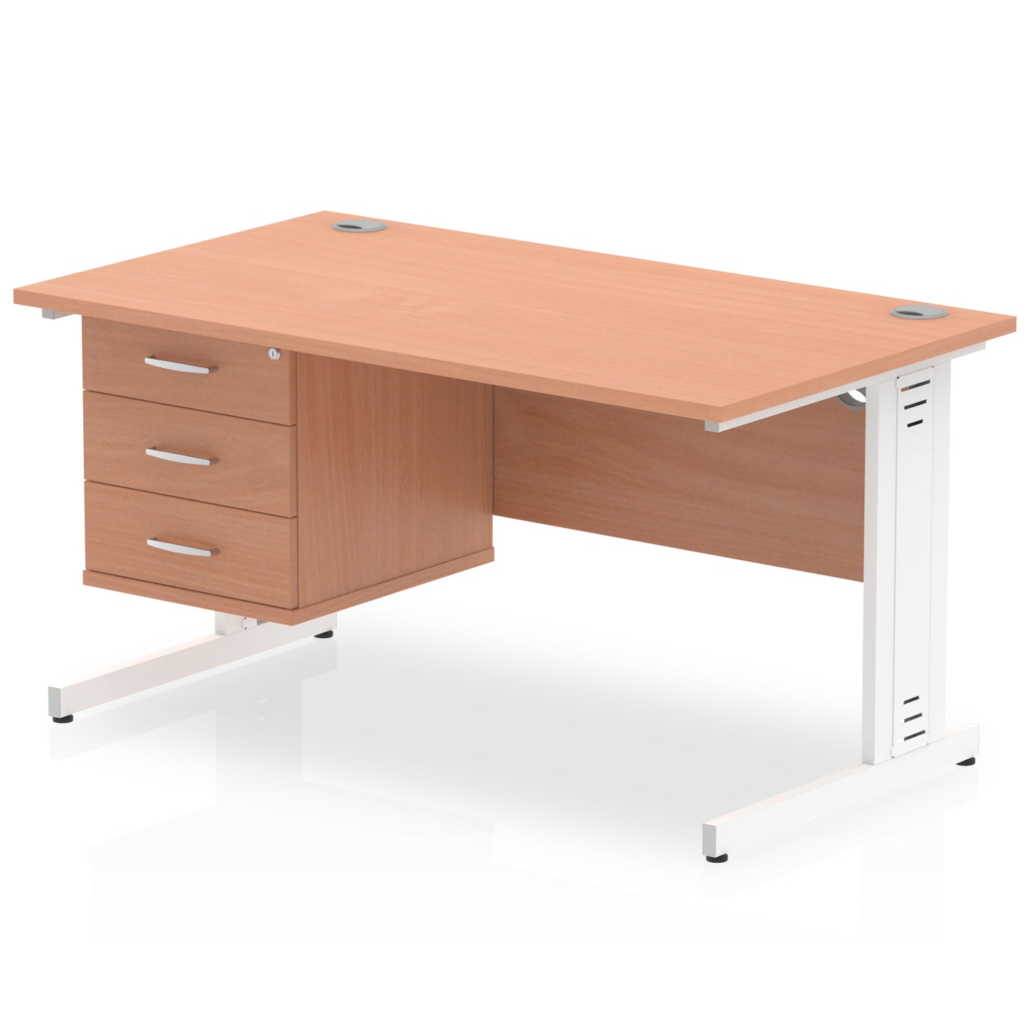 Impulse Cable Managed Straight Desk With Single Fixed Pedestal - 1400mm - Multiple Colour Options