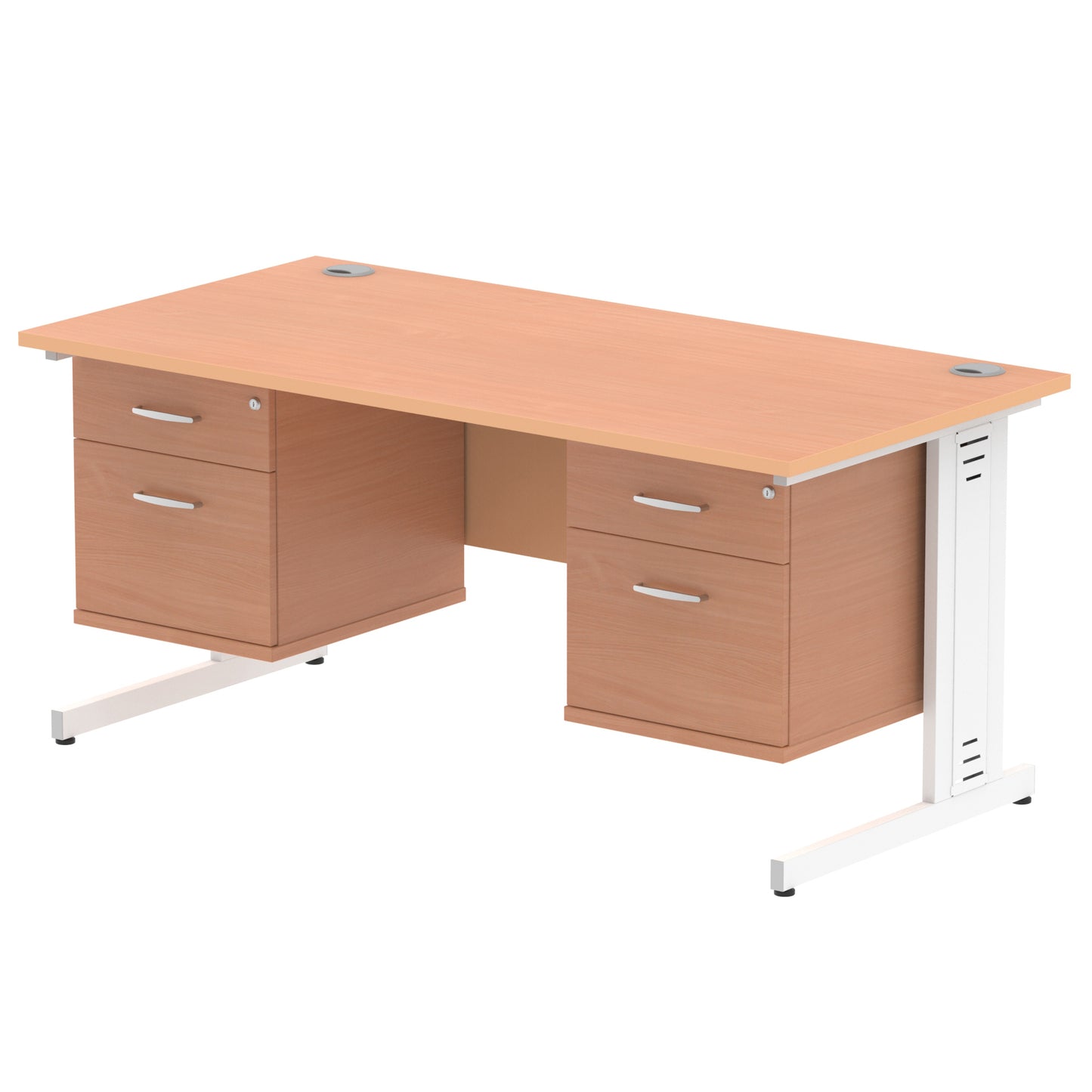 Impulse Cable Managed Straight Desk With Two Fixed Pedestal - 1600mm - Multiple Colour Options