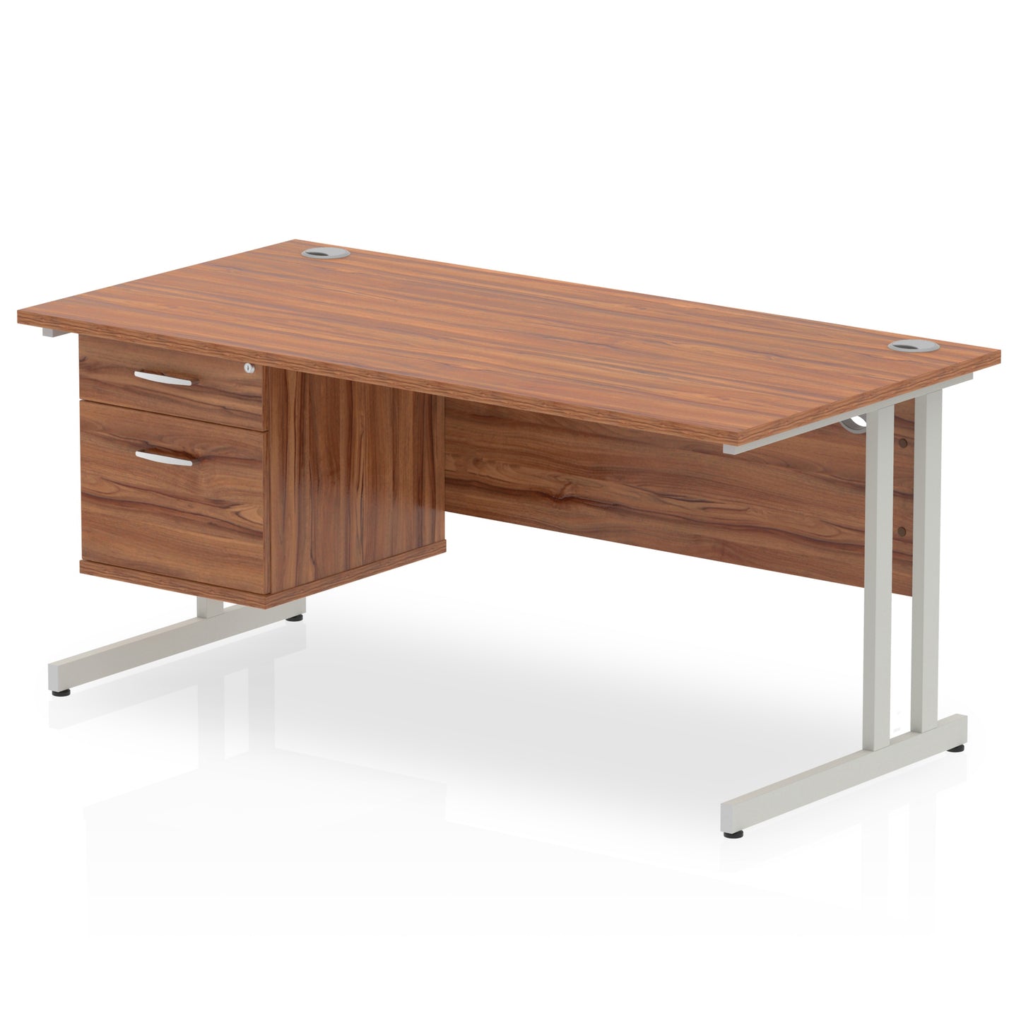 Impulse Cantilever Straight Desk With Single Fixed Pedestal - 1600mm - Multiple Colour Options