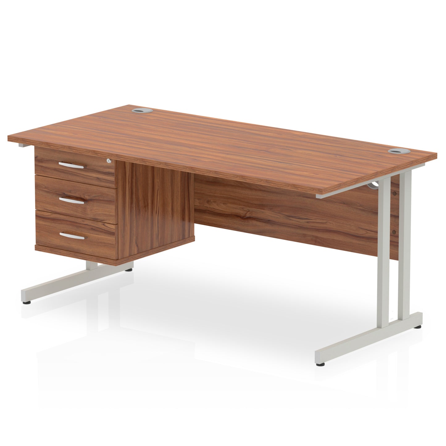 Impulse Cantilever Straight Desk With Single Fixed Pedestal - 1600mm - Multiple Colour Options