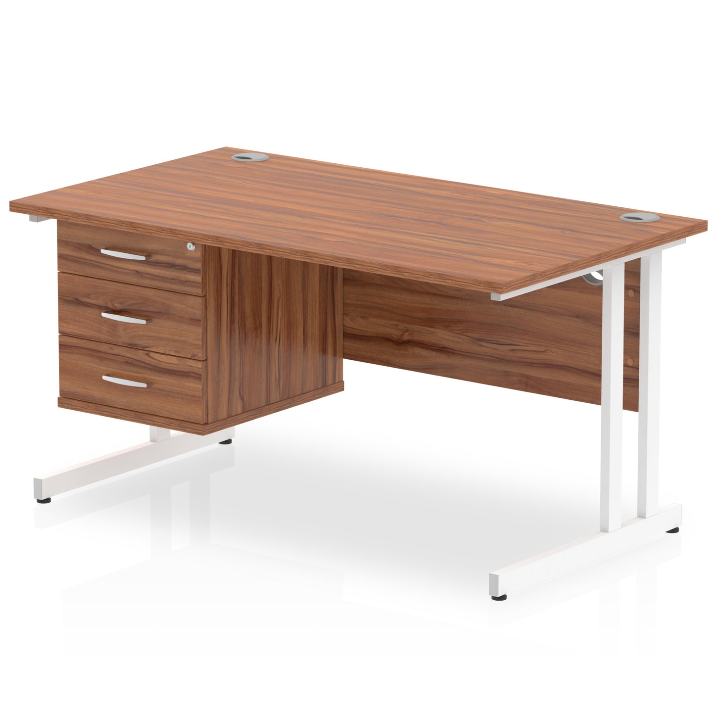 Impulse Cantilever Straight Desk With Single Fixed Pedestal - 1400mm - Multiple Colour Options