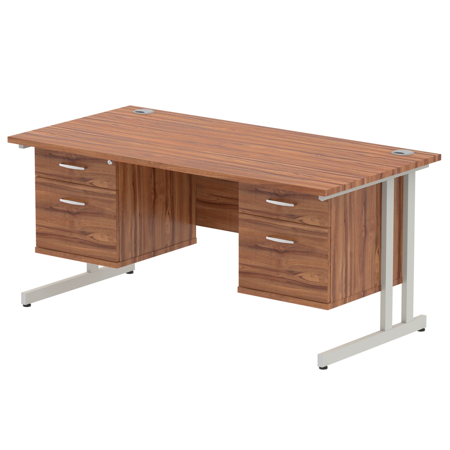 Impulse Cantilever Straight Desk With Two Fixed Pedestal - 1600mm - Multiple Colour Options