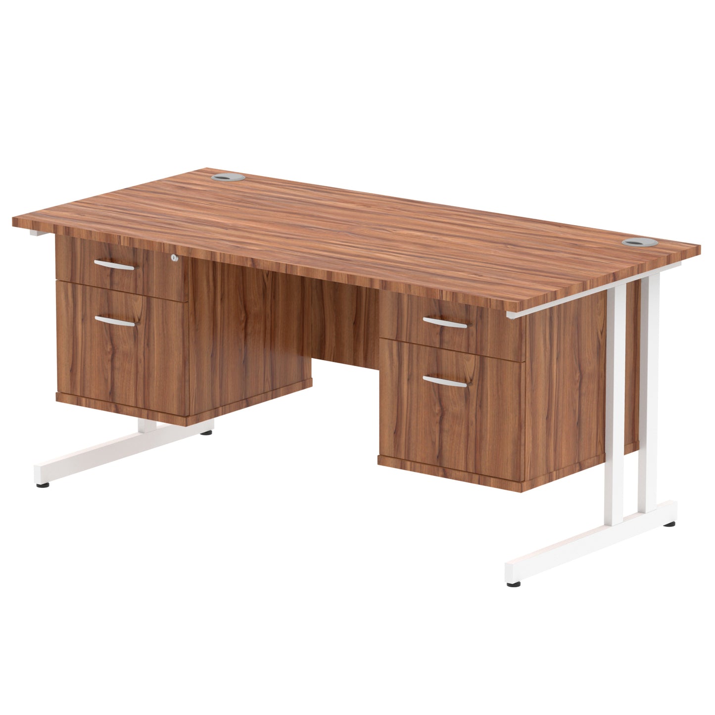 Impulse Cantilever Straight Desk With Two Fixed Pedestal - 1600mm - Multiple Colour Options
